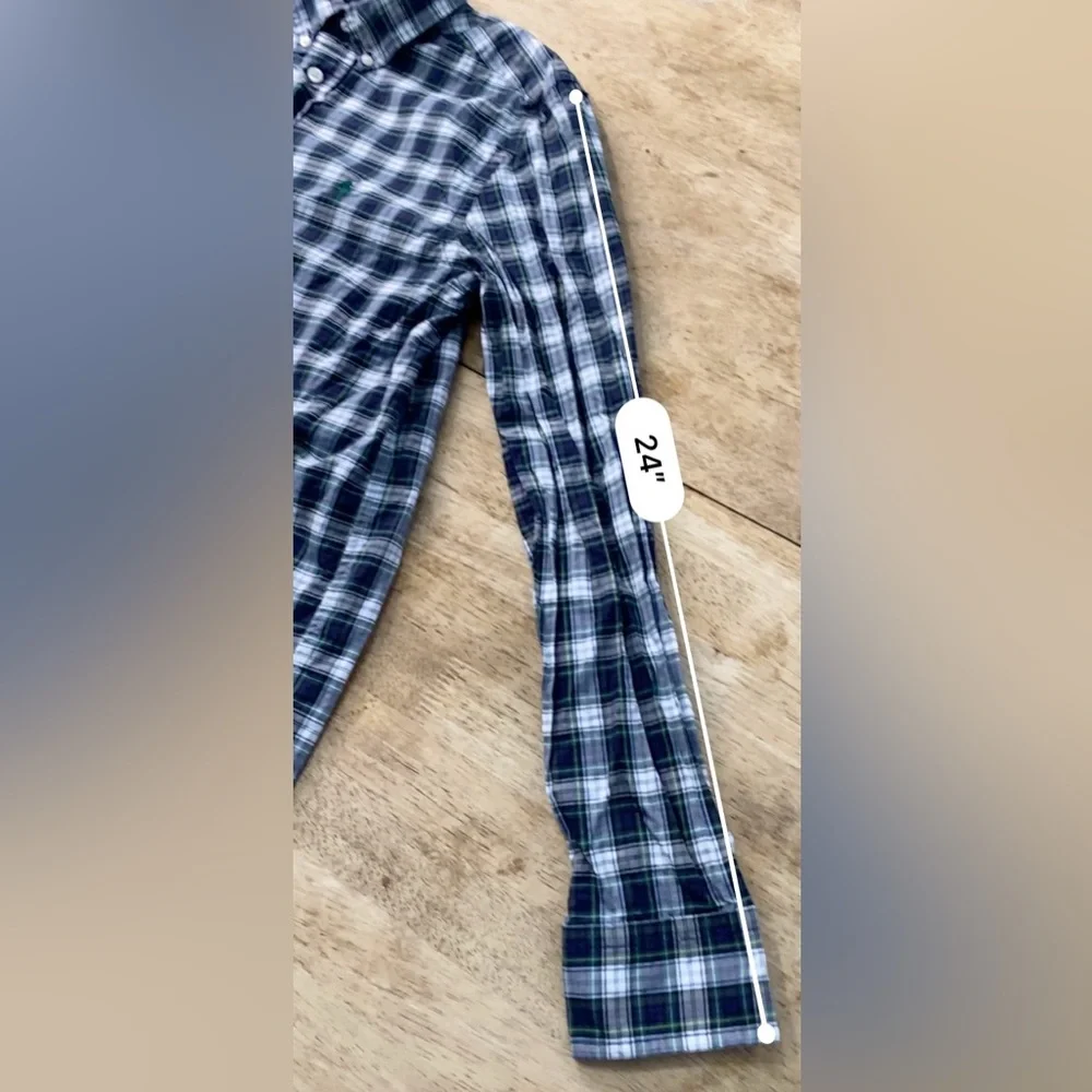 Ralph Lauren Boys’ Sz XL (18-20) Navy/Green‎ Plaid Cotton Oxford Shirt